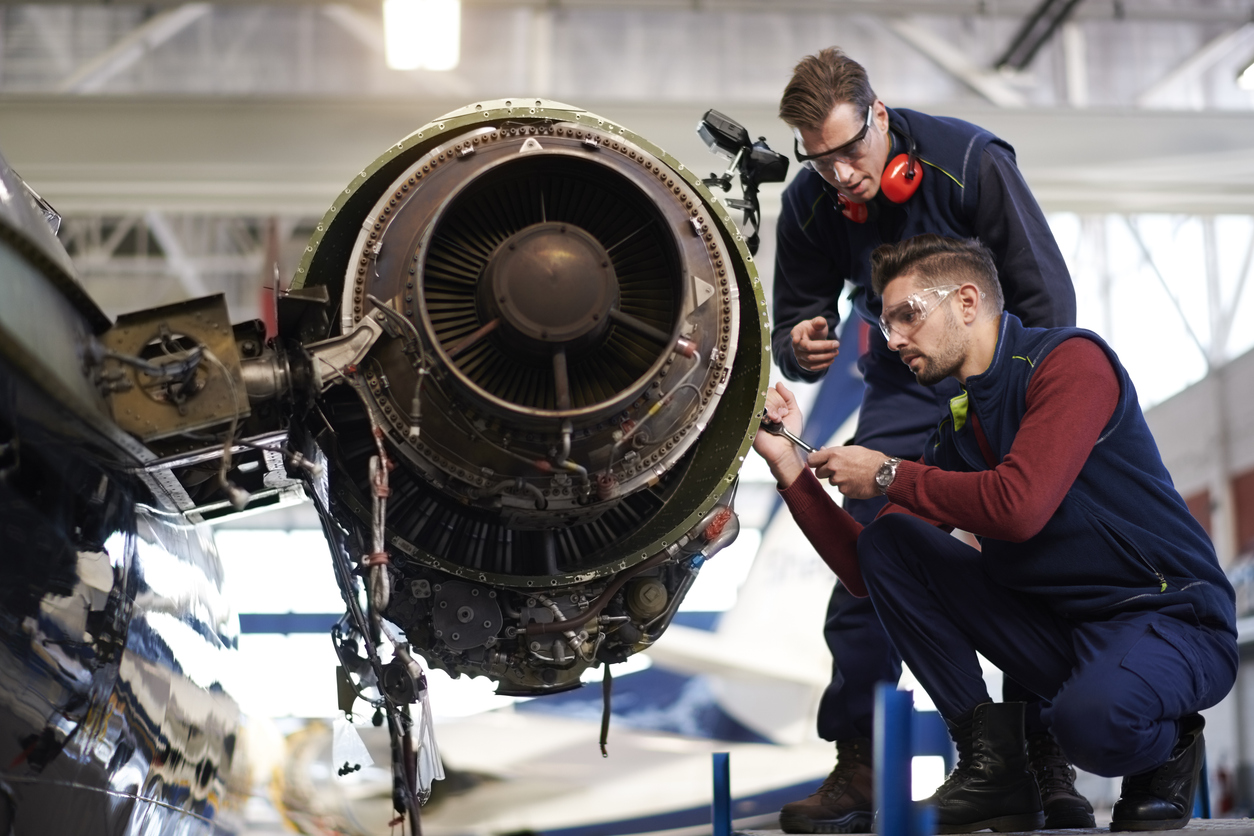 aircraft mechanics in the hangar